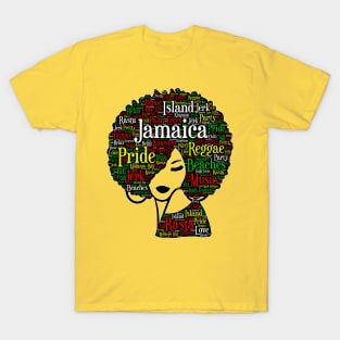 Jamaica Pride Woman With Words in Afro T-Shirt